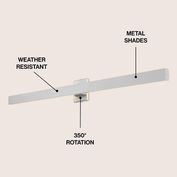 Vara 49.5" Modern Minimalist Indoor/Outdoor Metal 350-Degree Rotate Dimmable Integrated Linear LED Wall Sconce